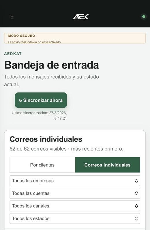 Bandeja de entrada de AEDKAT Agente en el móvil