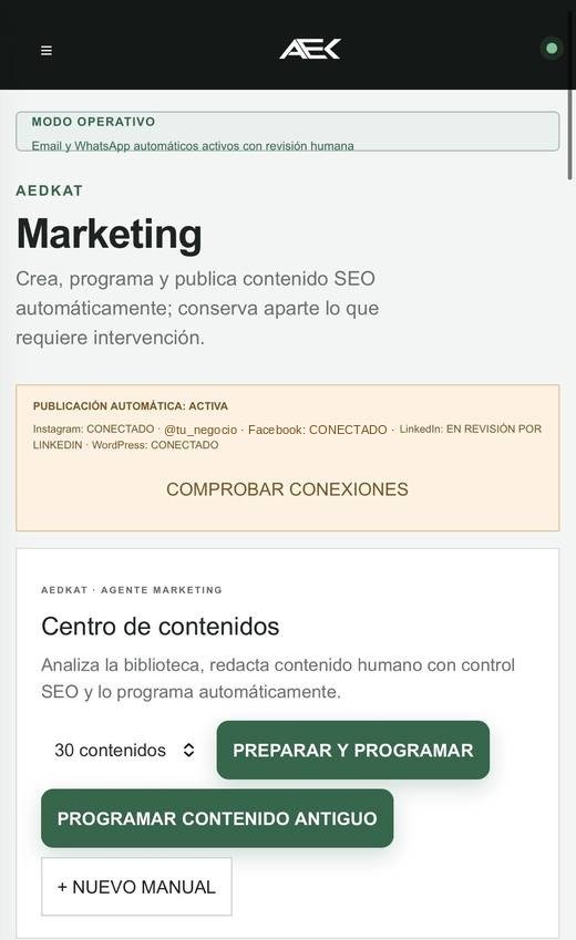 Centro de contenidos de marketing de AEDKAT Agente en el móvil