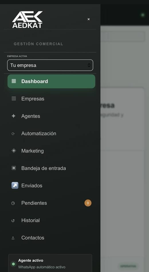 Menú de AEDKAT Agente en el móvil