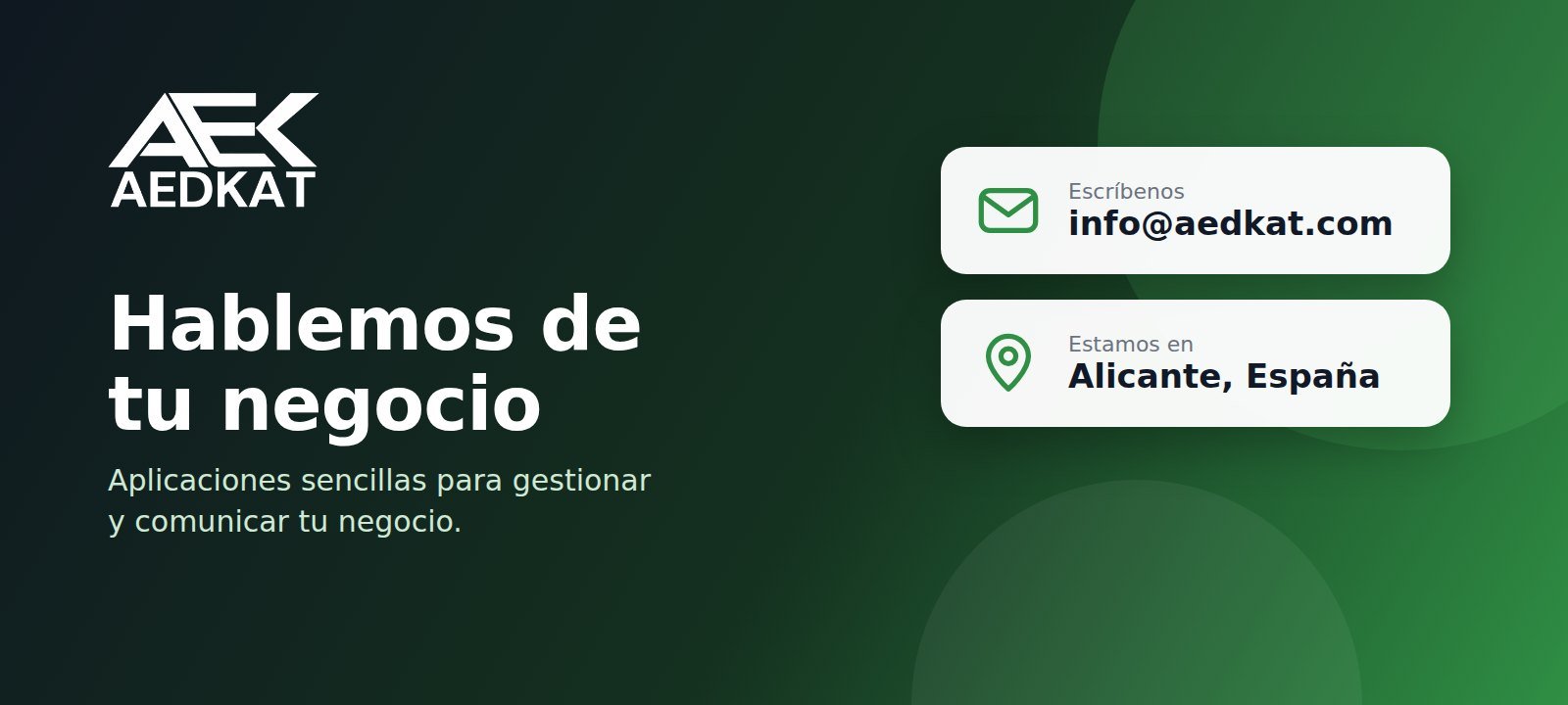 Contacto AEDKAT: escribe a info@aedkat.com, estamos en Alicante, España